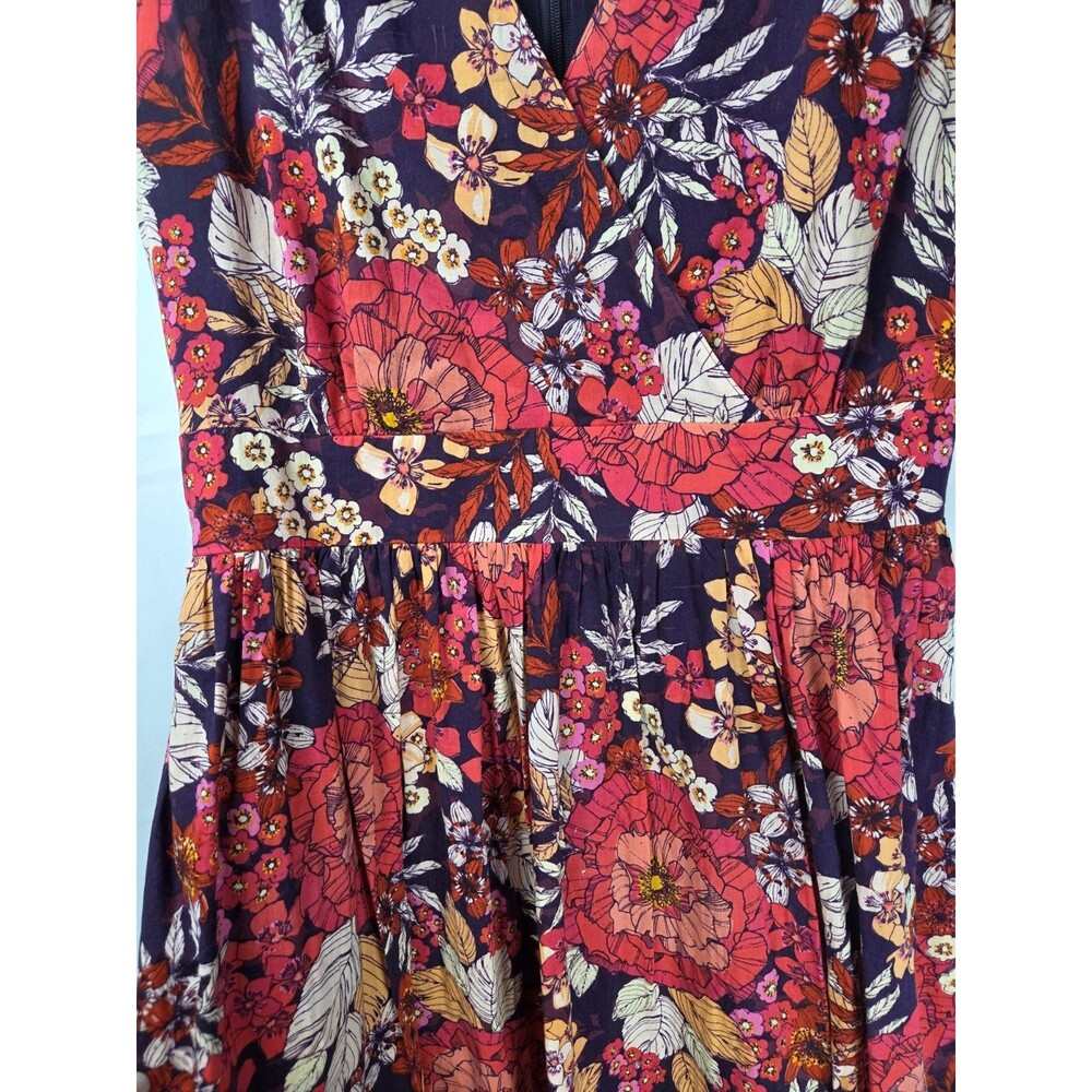 Garnet Hill Dress Womens 8 Floral 100% Cotton Fit Flare Waist Tie Midi - Picture 4 of 12